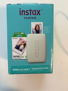 Fujifilm instax mini Link 3 Smartphone Printer Teal Box with Sage Green Printer